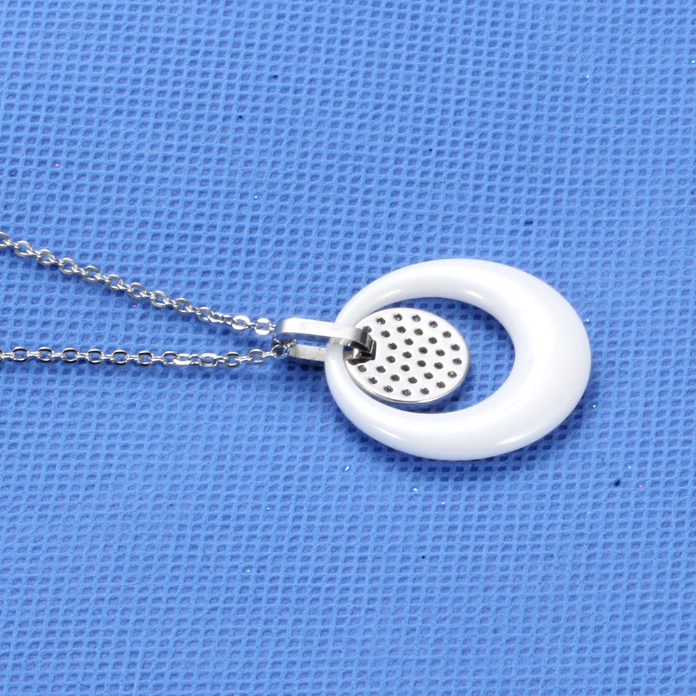 Fashion Double Layers Circle Ceramic Pendant Necklace Crsytal Pendant For Women Rhinestone Black /White Women Ceramic Necklace