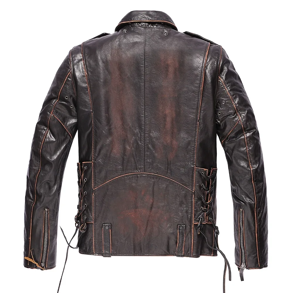 Denny & Dora Original Pilot Leather Jacket Men Biker Real Genuine Motorcycle Male Vintage Coat Red Lining Notch Lapel Collar