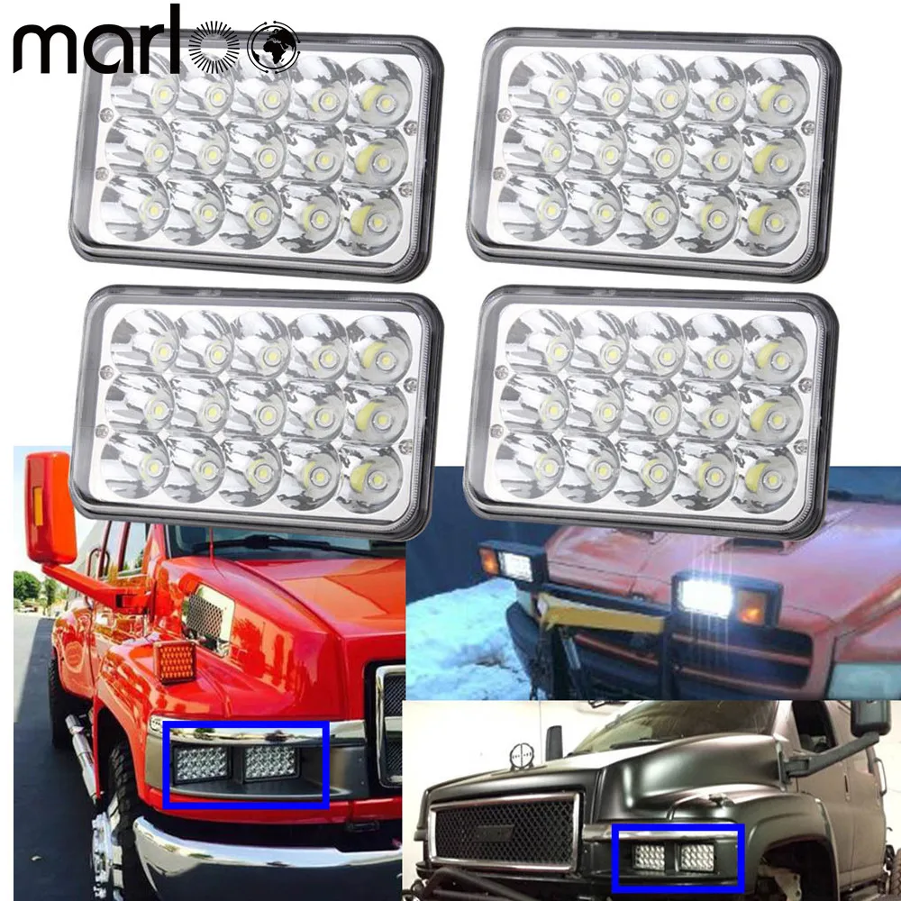 

4pcs 45W Rectangular 4x6 Inch LED Headlights Bulb For Peterbilt Kenworth FREIGHTLINER H4651 H4652 H4656 H4666 H6545 Headlamp