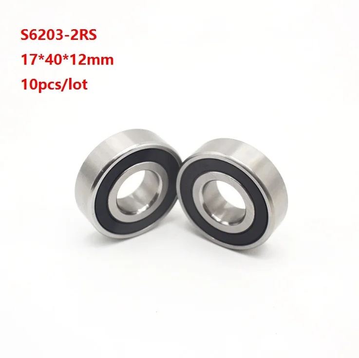 10pcs/lot ABEC-5 S6203RS S6203-2RS S6203 2RS RS 17x40x12mm stainless steel Deep Groove Ball bearing 17*40*12mm