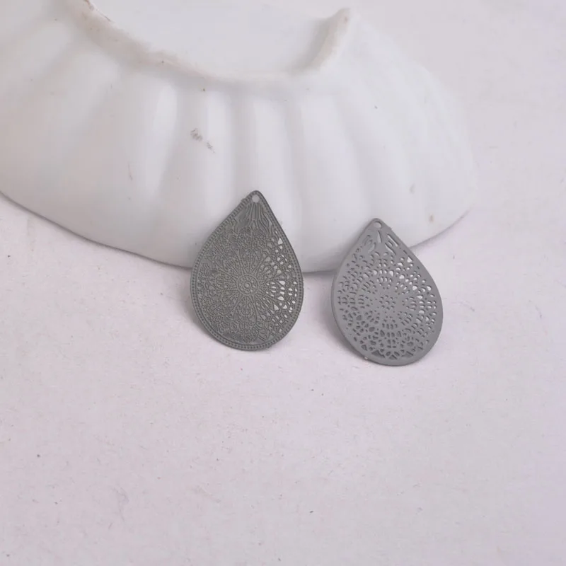 50 Stück AC3894 16*24mm Wassertropfen Silberfarbene Anhänger Gelb-Schwarze Metall-Schmuckteile Filigrane Ohrring-Zubehörteile – Detail 12