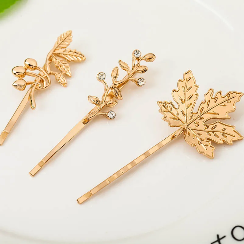 Maple Leaf Branch Golden Silver Hair Clips & Pins Bobby Pins Headwear Hair Accessories for Women