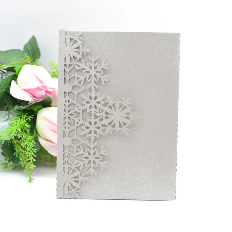 Snowflakes laser cut pocket fold wedding party cards invitation