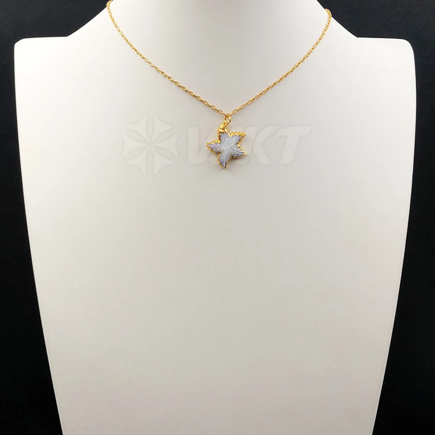 WT-N993 Wholesale fashion jewelry natural sea shell necklace High quality star shape shell with 24k gold electroplate