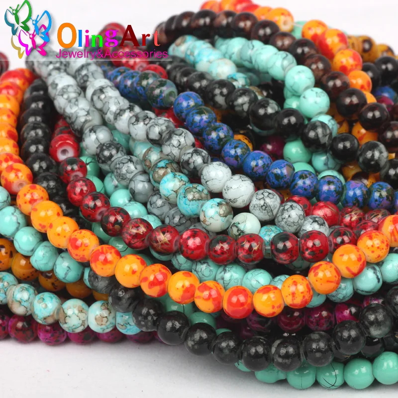 OlingArt Glass Beads 6MM 100pcs Round Assorted Colorful DIY Earrings Bracelet  Choker Necklace Jewelry Making