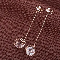 Gold Cubic zirconia  Clip Earrings Geometric 2 Color Without Piercing Earrings For Women Fashion Jewelry