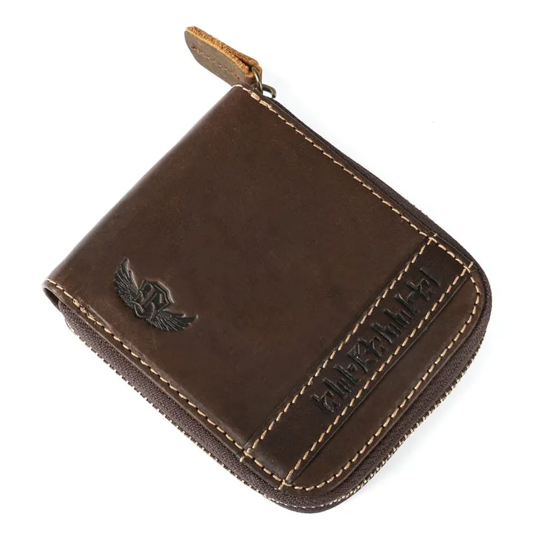 Ruil Top Quality Fashion Crazy Horse Genuine Leather Men Purse Wallet Coin Pocket Purse Card Wrist Bag  Pockets With Zipper