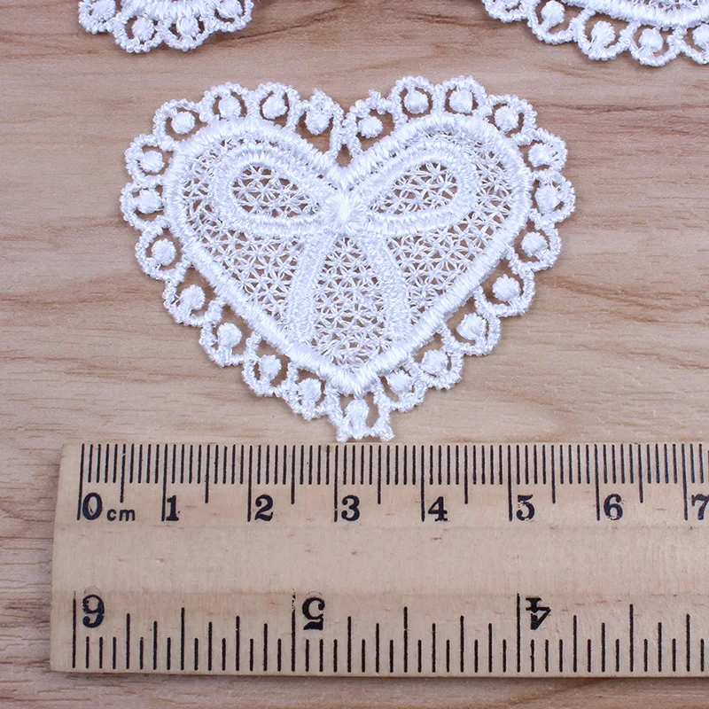 20pcs/lot White heart Lace Applique Mesh Trims for Garments Accessories Guipure Lace Fabric DIY Patchwork Craft