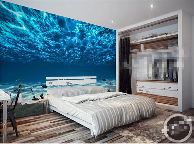 Charming Deep sea Photo Wallpaper Custom Ocean Scenery wallpaper Large Mural Silk Wall painting Kids Bedroom Art Room Decor Home