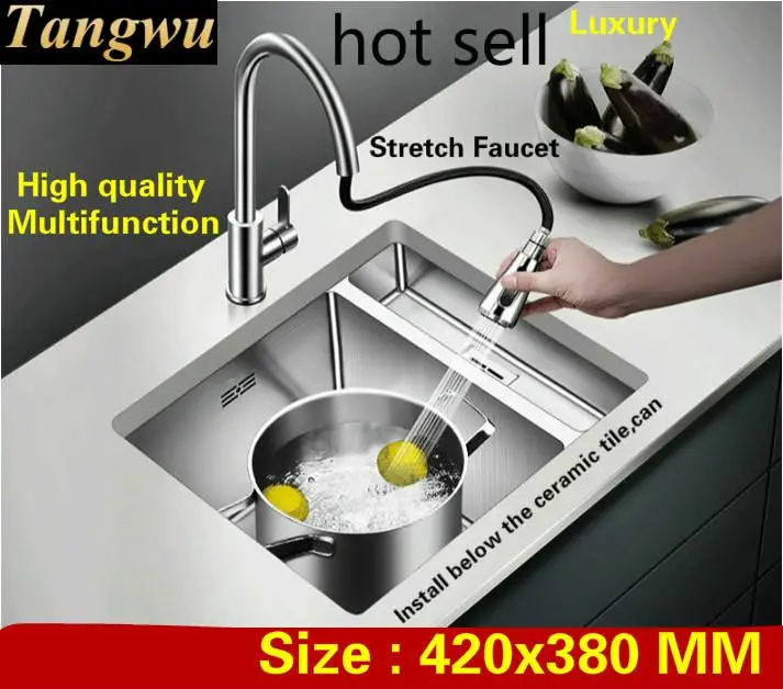 

Free shipping Standard trumpet fashion kitchen manual sink single trough food grade 304 stainless steel mini hot sell 420x380 MM