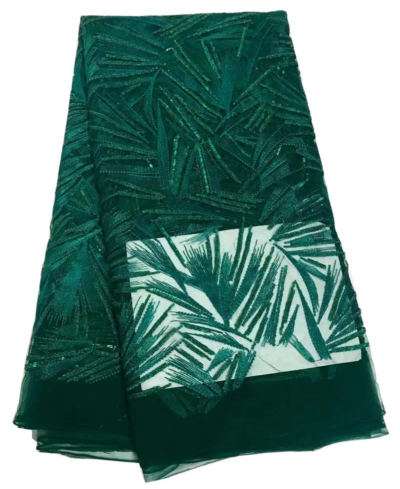 

Free shipping (5yards/pc) Emerald green tulle lace fabric African French net lace fabric with embroidery for party dress FJY79