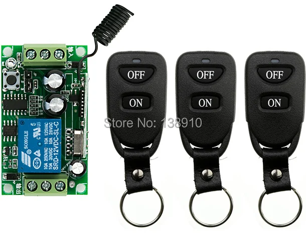 

Hot Sales DC12V 1CH 10A 1CH 315/433 MHZ Wireless RF Remote Control Switch 3*Transmitter+ 1*Receiver /lamp/ window/Garage Doors