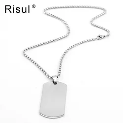 Aço inoxidável Branco Militar Placa Collar, Dogtag ID Pingente Colar para Homens, Exército Ketting Soldado Espelho Polido