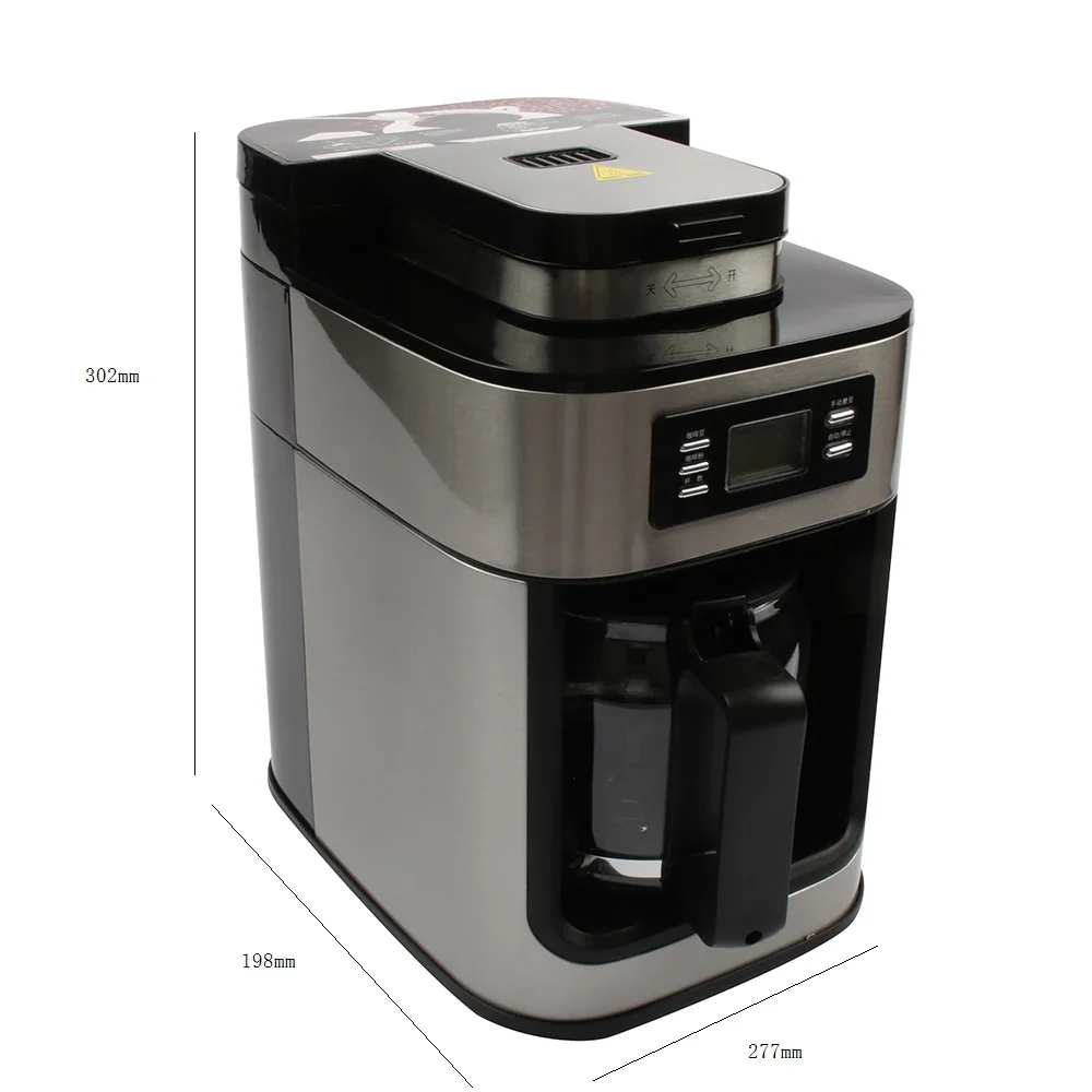 DMWD 1.2L Electric Coffee Machine American Coffee Maker Automatic Coffee Grinder With Pot For Office Party Digital Display 220V