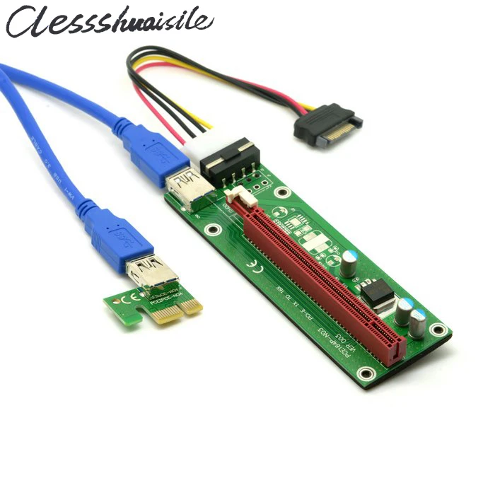 PCI-E 1x ~ 16x 라이저 어댑터 카드 USB 3.0 및 SATA 전원 케이블 포함 마이닝 머신 향상된 확장 라이저 어댑터