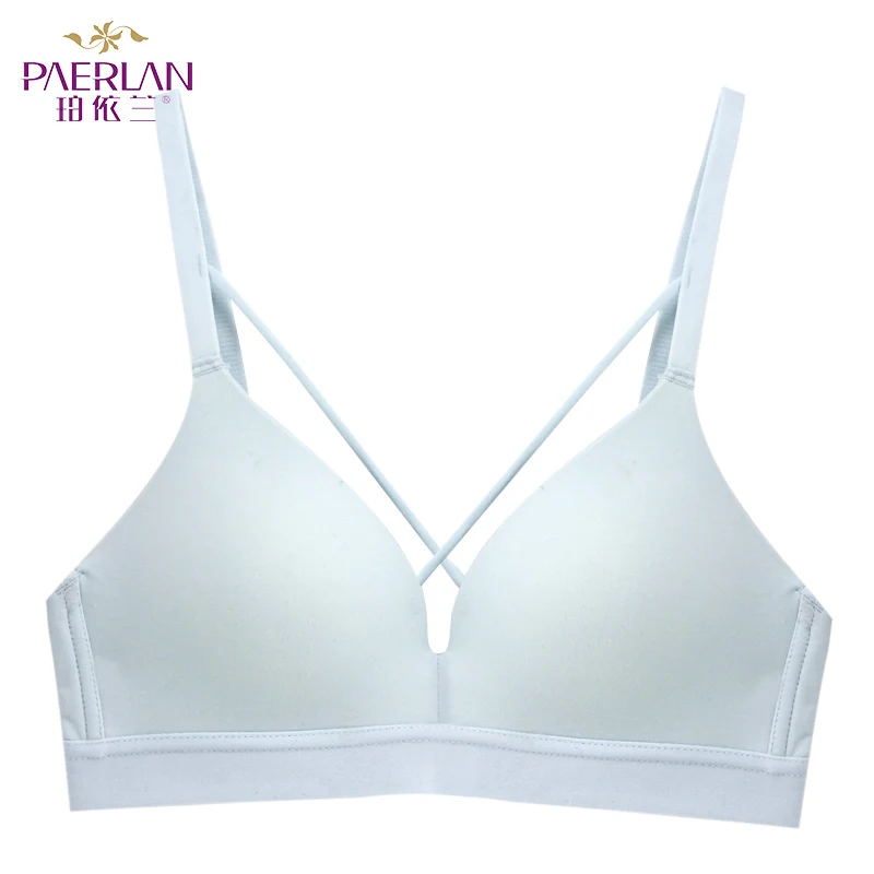 PAERLAN Small Breasts Wire Free Thin Push Up Cross Bras Push Up Glossy Se amless Sexy Women\'s Underwear  Back Closure 3/4 Cup