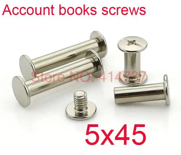 50pcs/lot  5*45mm Nickel plating Book screws/Picture books screws rivets/Album butt screw snap rivet