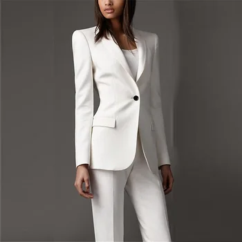 Beyaz Resmi Kadın Iş Resmi Ofis Bayan Kıyafet Takım Elbise Kadın Slim Fit Moda 2 Parça Custom Made Smokin Takım Elbise