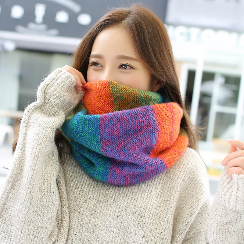 2023 New Fashion Female Scarf Warmer Knitted Colorful Scarves Neck Set Student Lover Autumn Winter Wool Collar Free Shipping