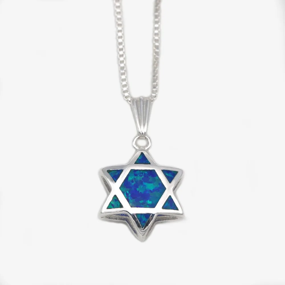 

JLP-343 new blue opal six-pointed star can be worn on both sides pendant necklace lovers jewelry gifts