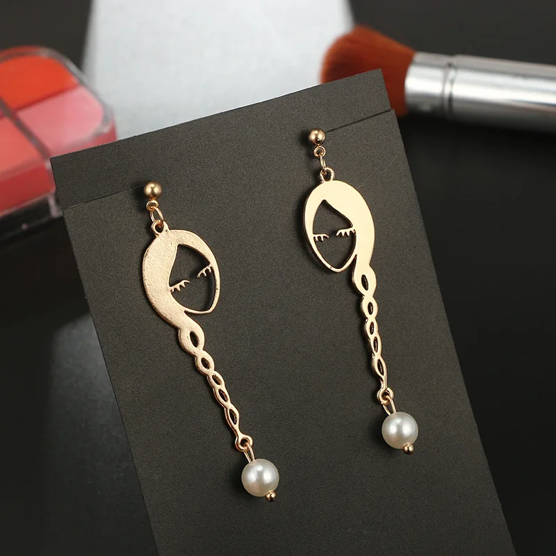 Face earrings Geometric fashion pearl female Fashion women Metal hollow out stud earrings