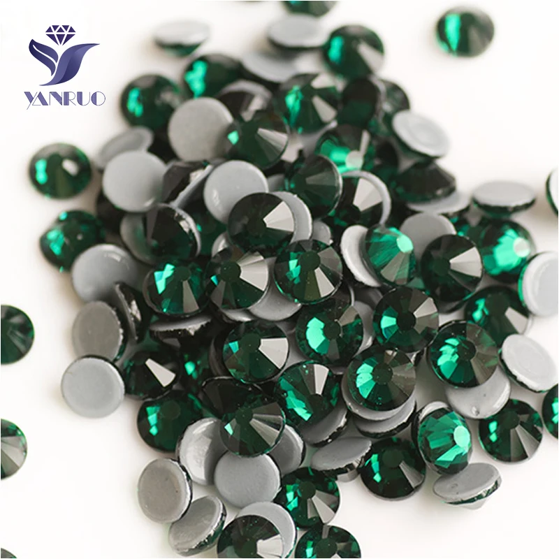 YANRUO 2058HF SS4-SS30 Emerald Strass Hot Fix Rhinestones Flat Back DIY Hotfix Glass Crystal For Jewelry Craft