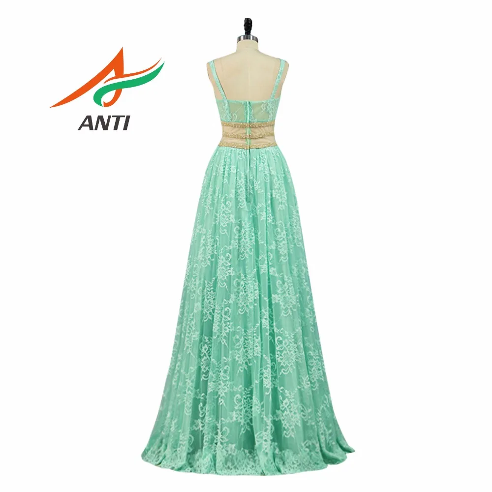 ANTI Romantic Mint Lace Evening Dress Long 2019 Vestido De Festa Sleeveless Beads A-Line Robe de Soiree Formal Evening party