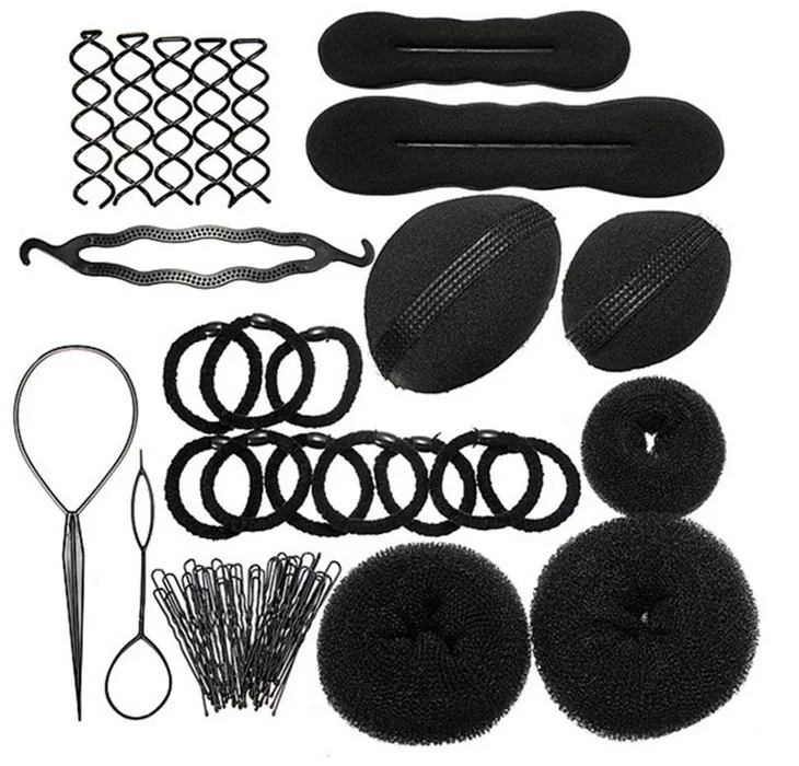 

by DHL or EMS 100Set 9 In 1 Pro Hair Bun Clip Maker Pads Hairpins Roller Braid Twist Sponge Styling Accessories Tools Kit Set