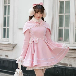 Princess sweet lolita coat Candy rain winter Japanese sweet slim wool coat long sleeved cloak coat Lovely girl wind C22CD7250