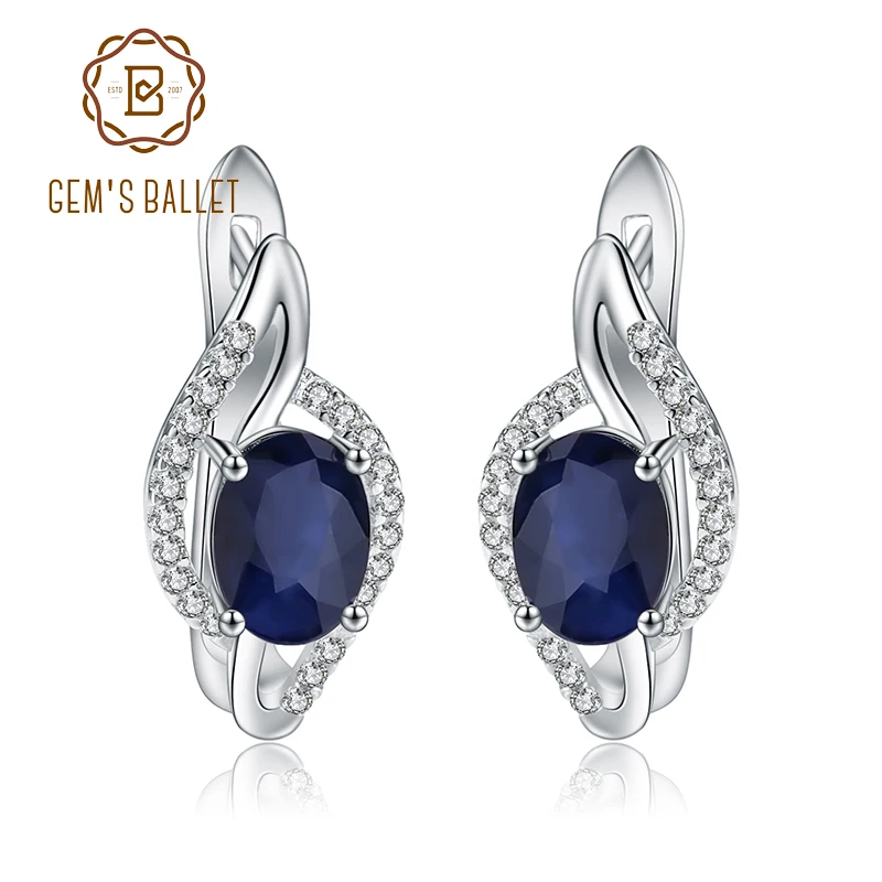 GEM'S BALLETT 3,32 Ct Natürliche Blaue Saphir Engagement Ohrringe 925 Sterling Silber Edelstein Stud