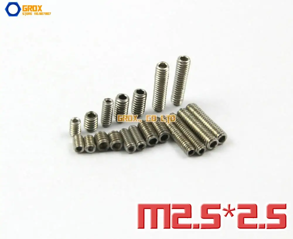 150 Pieces M2.5 x 2.5mm 304 Stainless Steel Grub Screws Cup Point Hex Socket Set Screw