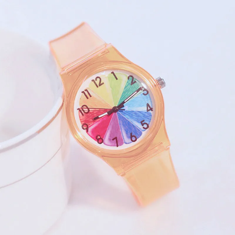 Children\'s Quartz Watches Fashion Color Dial Silicone Transparent Strap Students Wrist watch Girls Boy Clock Relogio Feminino