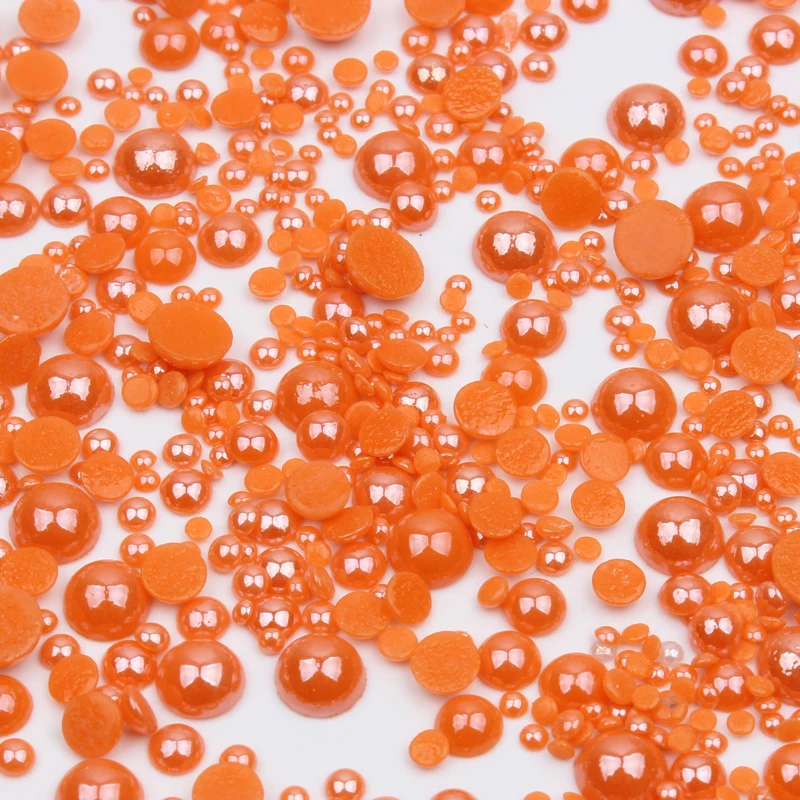 New sale Ceramic Rhinestones Mix Size Orange Half Round Pearls 1000pcs/lot for DIY Nails Art Garment free shipping