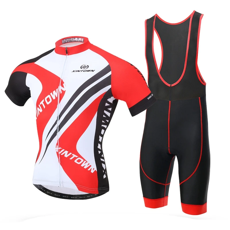 XINTOWN Pro mtb Cycling Jersey Bib Shorts Sets Men Red White Bike Clothing Suits Male Team Bicycle Top Bottom Clothes