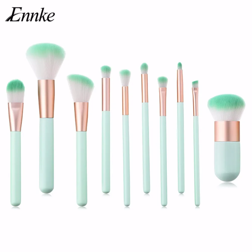 

ENNKE 10 Pcs/Set Mint Green Makeup Brushes 2019 New Arrival Powder Foundaton Blending Oogschaduw Kwasten Pinceis De Maquiagem