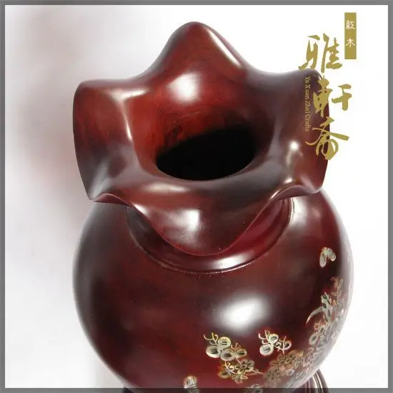 Zhai Dongyang wood carving crafts Gallery Mahogany Wood Vase ornaments inlaid shell flower Home Furnishing medium quality