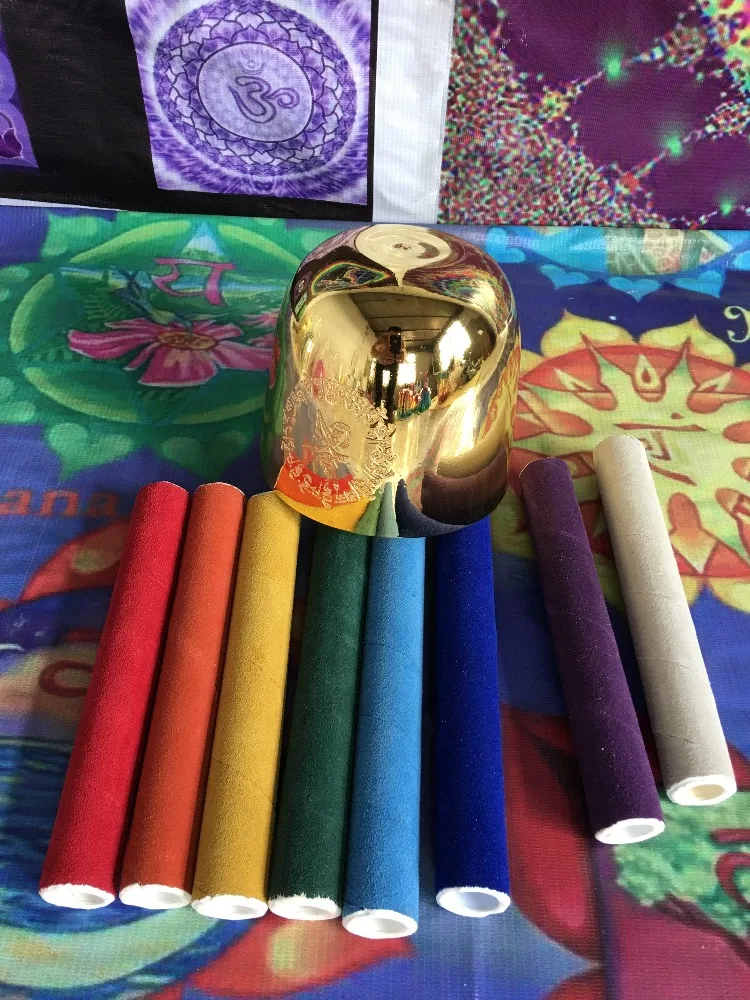 plated golden tibetan singing bowl with mandala carved F heart chakras or E Solar Plexus chakra about 7.8