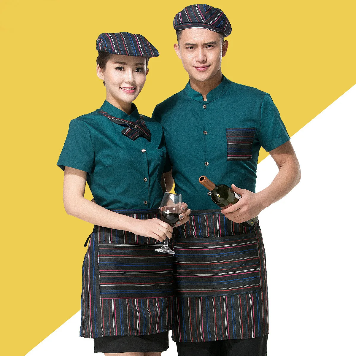 Hotel Work Clothes Waiter Cake Shop Summer Short Sleeve Women's Restaurant Jacket Uniform Fast Food Shop Waitress Overalls H2214