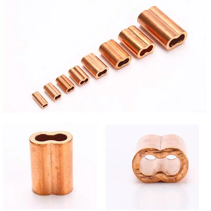 HQ CF01 Red Copper 8 Shape Double Holes Wire Rope Ferrule Sleeve Clip Clamp (For 0.5-5MM Cable)