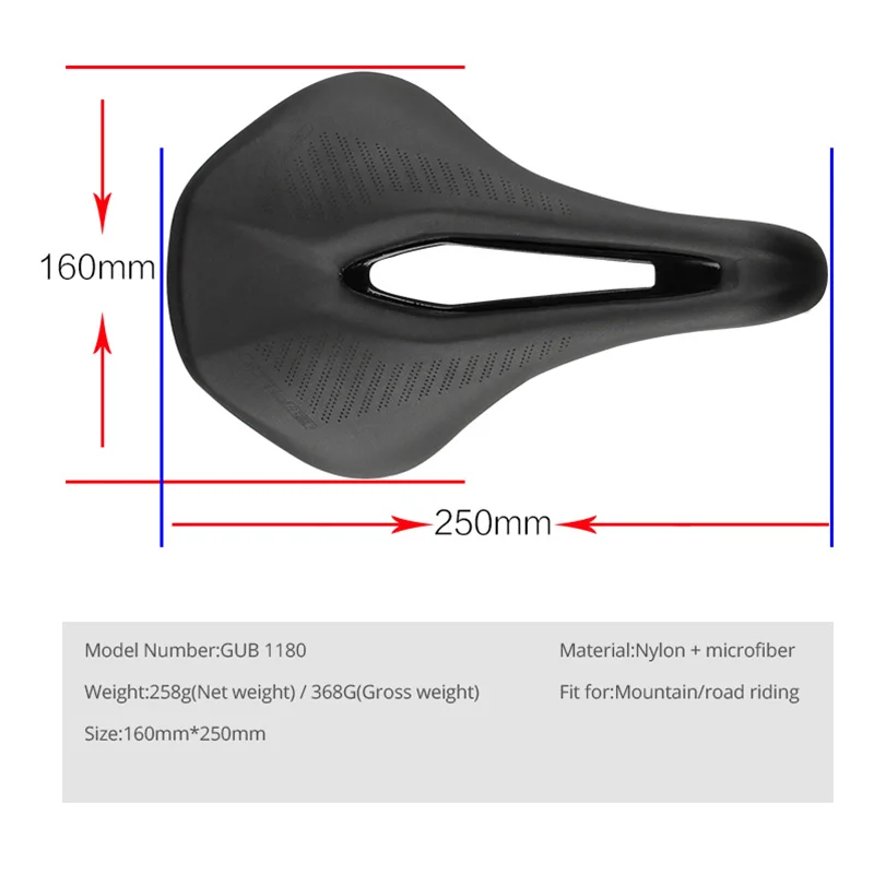 Bicycle Saddle Hollow Breathable Soft Seat Cushion Racing MTB Mountain Road Bike Cycling Saddle Riding Parts 160*250mm Black