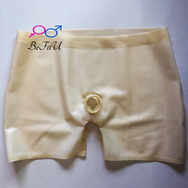 latex Shorts  New design Boxes  fetish  Underpants Bermuda men with hole for penis security sexy safe Pants natural