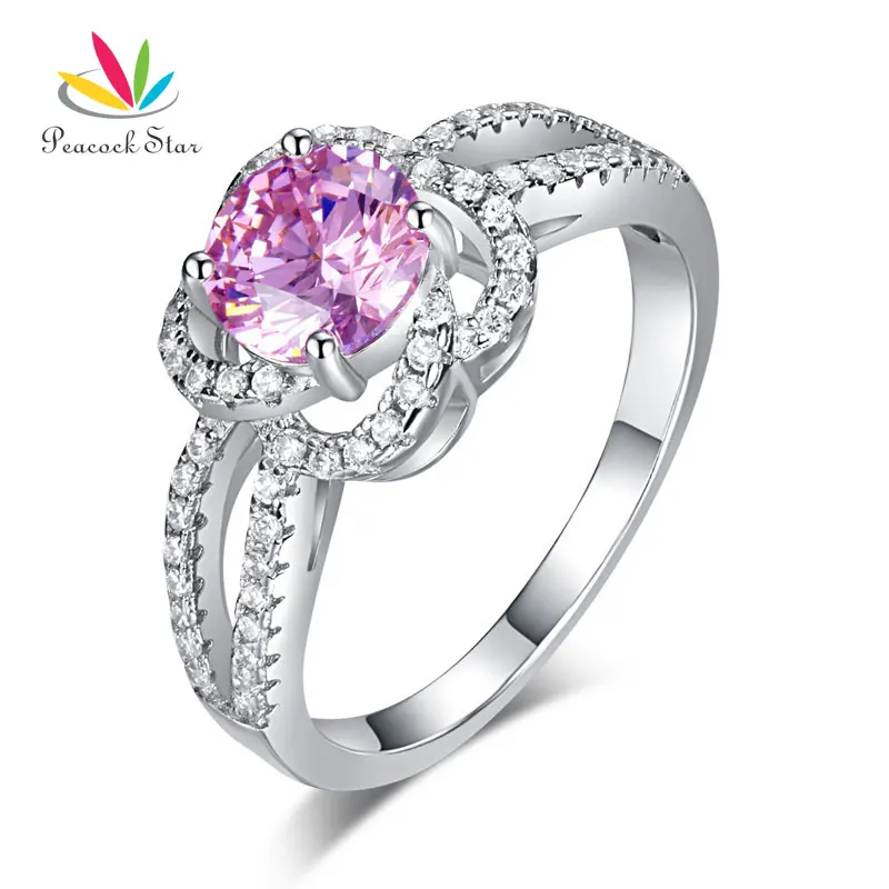 Peacock Star Floral 925 Sterling Silver Wedding Promise Anniversary Ring 1 Ct Fancy Pink Stone Jewelry CFR8250