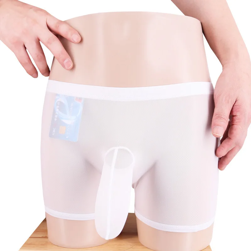 Bóxer de malla transparente para hombre, ropa interior Sexy con bulto de elefante, Color blanco y negro, Gay