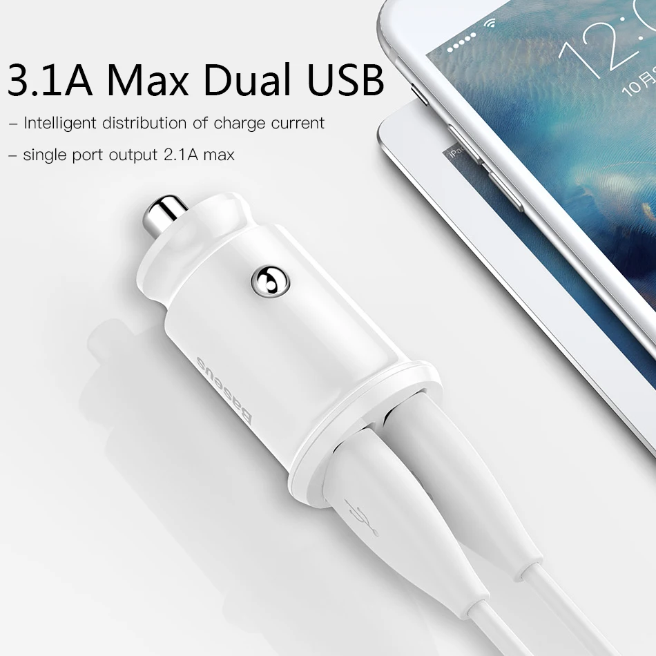 Baseus Mini USB Car Charger For Mobile Phone Tablet GPS 3.1A Fast Charger Car-Charger Dual USB Car Phone Charger Adapter in Car