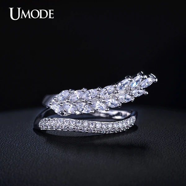 UMODE Original Design Selene Series Special Flowing Wheat With Marquise Cut CZ Irregular Band Finger Rings Brand Jewelry UR0159