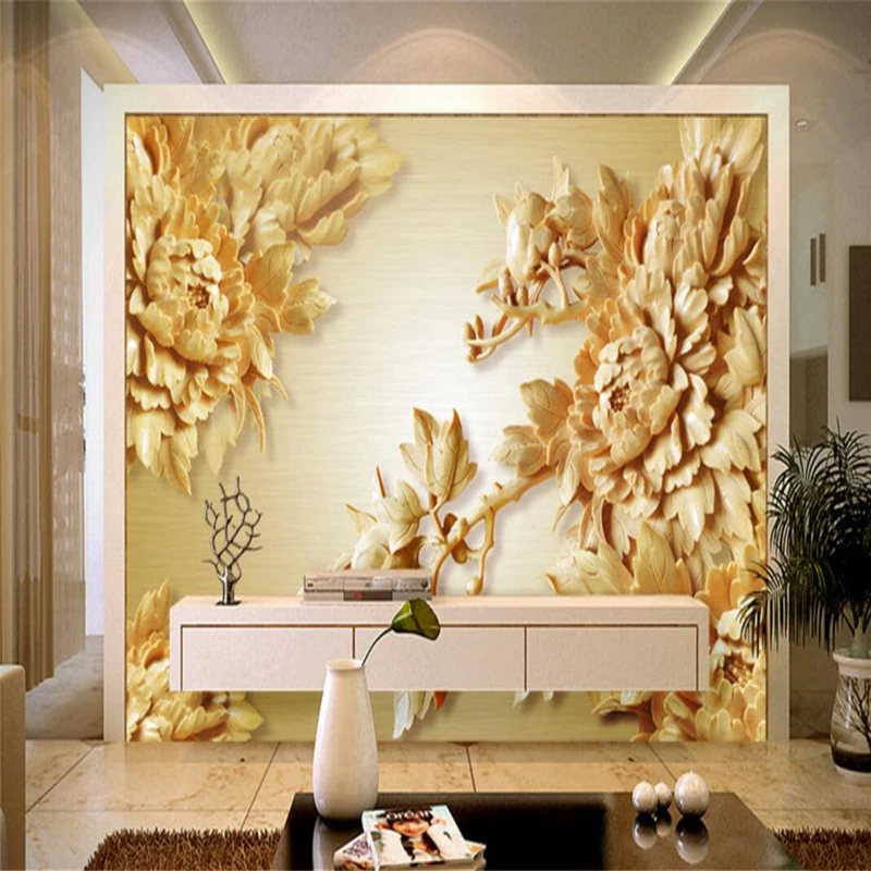 

beibehang Custom Photo Wallpaper Large 3D Fresco Wall Sticker 3D Wooden Peony Flower TV wallpaper for walls 3 d papel de parede