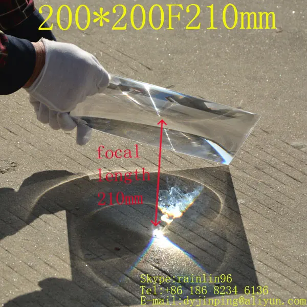 Square Fresnel Lens 200*200MM Focal length 210mm Solar energy condenser lens, Easily ignited the wood,High pervious to light