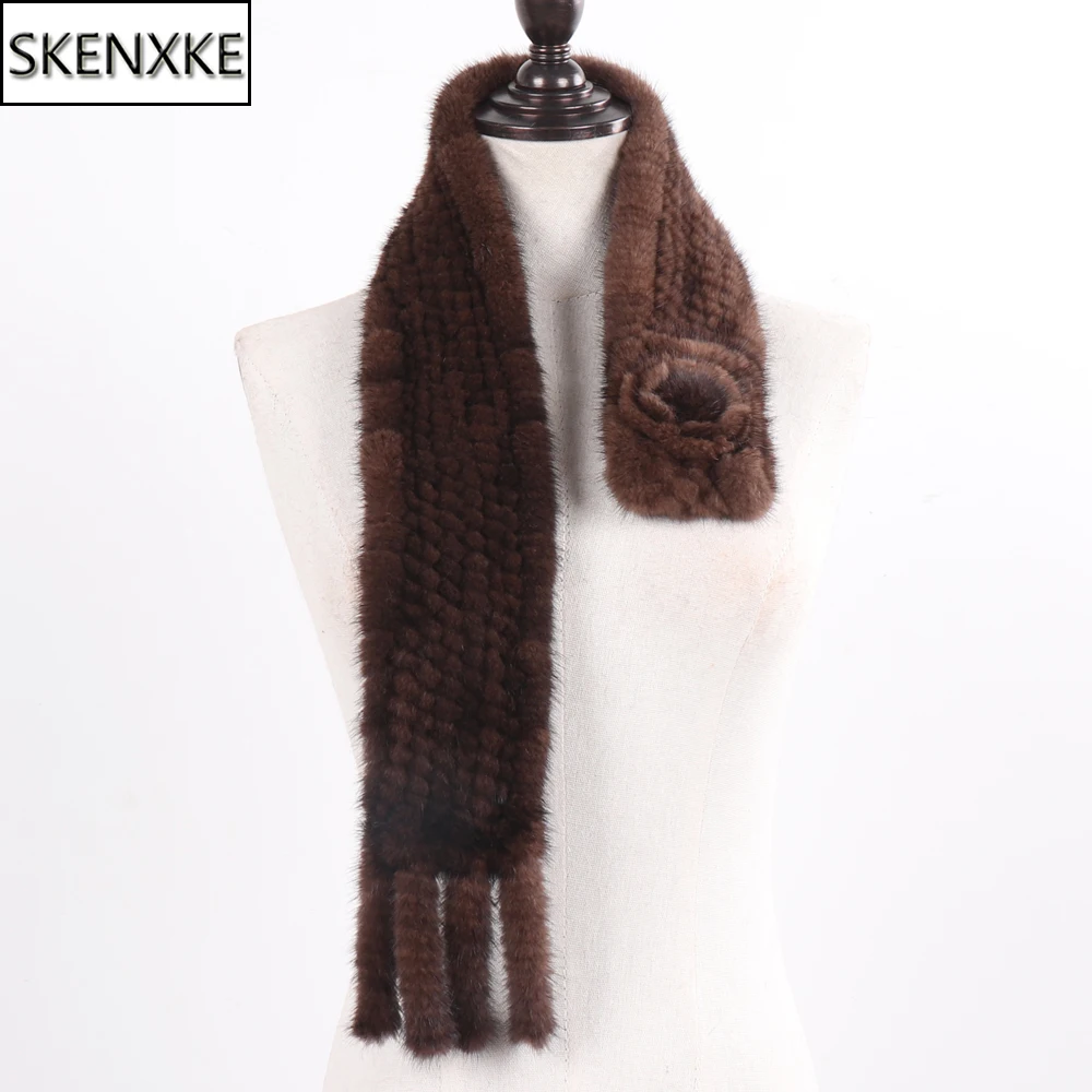 Hot Sale Women Winter Hand Knitted Real Mink Fur Scarf Natural Warm Mink Fur Muffler Lady Fashion 100% Genuine Mink Fur Scarves