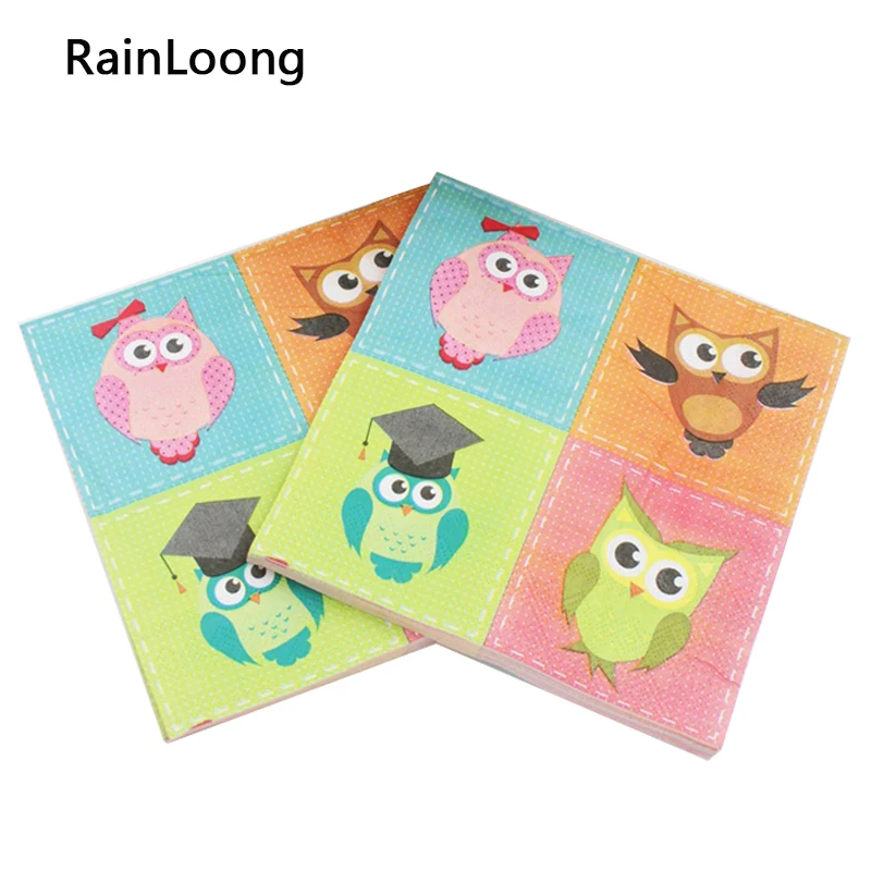 [RainLoong] Owl Printed Paper Napkins Paper Serviettes For Cocktail Party Decor Decoupage Craft Beverage 33*33cm 1 pack