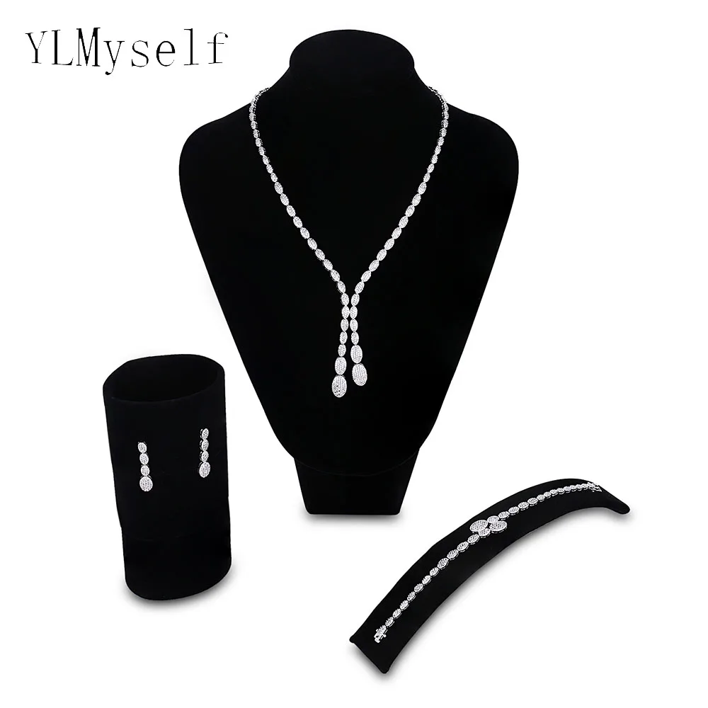 

4PCS SETS Wedding jewelry sets oval design Necklace+Bracelet+earrings+gift ring Party accessories White bridal jewellery